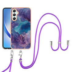 Handyhülle Silikon Hülle Gummi Schutzhülle Flexible Modisch Muster mit Schlüsselband Lanyard YB7 für Samsung Galaxy A25 5G Violett