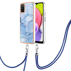 Handyhülle Silikon Hülle Gummi Schutzhülle Flexible Modisch Muster mit Schlüsselband Lanyard YB7 für Samsung Galaxy M02s Blau