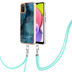 Handyhülle Silikon Hülle Gummi Schutzhülle Flexible Modisch Muster mit Schlüsselband Lanyard YB7 für Samsung Galaxy M02s Grün