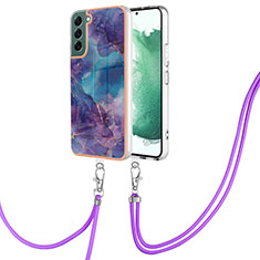 Handyhülle Silikon Hülle Gummi Schutzhülle Flexible Modisch Muster mit Schlüsselband Lanyard YB7 für Samsung Galaxy S23 5G Violett