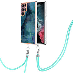Handyhülle Silikon Hülle Gummi Schutzhülle Flexible Modisch Muster mit Schlüsselband Lanyard YB7 für Samsung Galaxy S23 Ultra 5G Grün