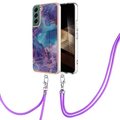 Handyhülle Silikon Hülle Gummi Schutzhülle Flexible Modisch Muster mit Schlüsselband Lanyard YB7 für Samsung Galaxy S24 Plus 5G Violett