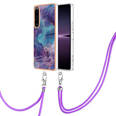 Handyhülle Silikon Hülle Gummi Schutzhülle Flexible Modisch Muster mit Schlüsselband Lanyard YB7 für Sony Xperia 1 IV Violett