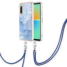 Handyhülle Silikon Hülle Gummi Schutzhülle Flexible Modisch Muster mit Schlüsselband Lanyard YB7 für Sony Xperia 10 IV Blau