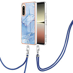 Handyhülle Silikon Hülle Gummi Schutzhülle Flexible Modisch Muster mit Schlüsselband Lanyard YB7 für Sony Xperia 5 IV Blau