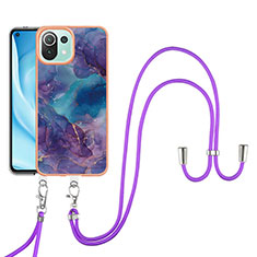 Handyhülle Silikon Hülle Gummi Schutzhülle Flexible Modisch Muster mit Schlüsselband Lanyard YB7 für Xiaomi Mi 11 Lite 5G Violett