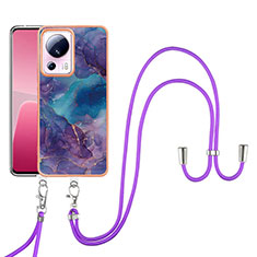 Handyhülle Silikon Hülle Gummi Schutzhülle Flexible Modisch Muster mit Schlüsselband Lanyard YB7 für Xiaomi Mi 13 Lite 5G Violett