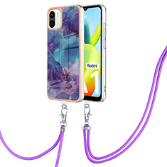 Handyhülle Silikon Hülle Gummi Schutzhülle Flexible Modisch Muster mit Schlüsselband Lanyard YB7 für Xiaomi Redmi A1 Violett