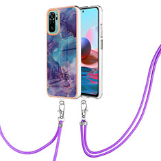 Handyhülle Silikon Hülle Gummi Schutzhülle Flexible Modisch Muster mit Schlüsselband Lanyard YB7 für Xiaomi Redmi Note 10 4G Violett