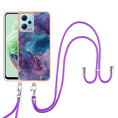 Handyhülle Silikon Hülle Gummi Schutzhülle Flexible Modisch Muster mit Schlüsselband Lanyard YB7 für Xiaomi Redmi Note 12 5G Violett