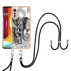Handyhülle Silikon Hülle Gummi Schutzhülle Flexible Modisch Muster mit Schlüsselband Lanyard YB8 für LG Velvet 5G Grau