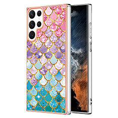 Handyhülle Silikon Hülle Gummi Schutzhülle Flexible Modisch Muster S01 für Samsung Galaxy S22 Ultra 5G Rosa