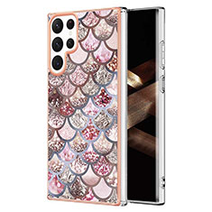Handyhülle Silikon Hülle Gummi Schutzhülle Flexible Modisch Muster S01 für Samsung Galaxy S24 Ultra 5G Braun