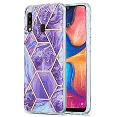 Handyhülle Silikon Hülle Gummi Schutzhülle Flexible Modisch Muster Y01B für Samsung Galaxy A20 Violett