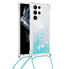 Handyhülle Silikon Hülle Gummi Schutzhülle Flexible Modisch Muster Y03B für Samsung Galaxy S21 Ultra 5G Cyan