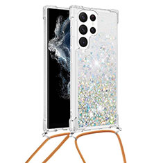 Handyhülle Silikon Hülle Gummi Schutzhülle Flexible Modisch Muster Y03B für Samsung Galaxy S21 Ultra 5G Silber