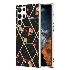 Handyhülle Silikon Hülle Gummi Schutzhülle Flexible Modisch Muster Y09B für Samsung Galaxy S23 Ultra 5G Schwarz