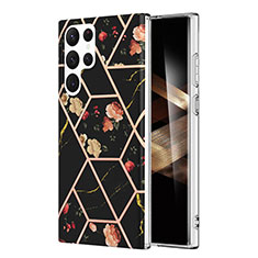 Handyhülle Silikon Hülle Gummi Schutzhülle Flexible Modisch Muster Y09B für Samsung Galaxy S24 Ultra 5G Schwarz