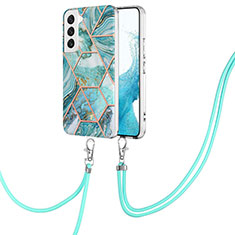 Handyhülle Silikon Hülle Gummi Schutzhülle Flexible Modisch Muster Y18B für Samsung Galaxy S22 5G Cyan