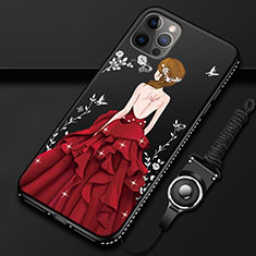 Handyhülle Silikon Hülle Gummi Schutzhülle Flexible Motiv Kleid Mädchen für Apple iPhone 12 Pro Max Rot und Schwarz