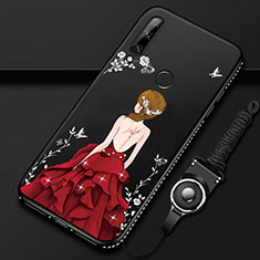 Handyhülle Silikon Hülle Gummi Schutzhülle Flexible Motiv Kleid Mädchen für Huawei Enjoy 10 Plus Rot und Schwarz