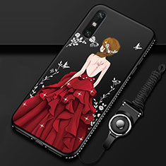 Handyhülle Silikon Hülle Gummi Schutzhülle Flexible Motiv Kleid Mädchen für Huawei Enjoy 10e Rot und Schwarz