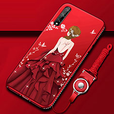 Handyhülle Silikon Hülle Gummi Schutzhülle Flexible Motiv Kleid Mädchen für Huawei Enjoy 10S Rot