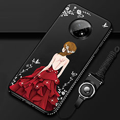 Handyhülle Silikon Hülle Gummi Schutzhülle Flexible Motiv Kleid Mädchen für Huawei Enjoy 20 Plus 5G Rot und Schwarz