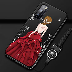 Handyhülle Silikon Hülle Gummi Schutzhülle Flexible Motiv Kleid Mädchen für Huawei Enjoy 20 Pro 5G Rot und Schwarz