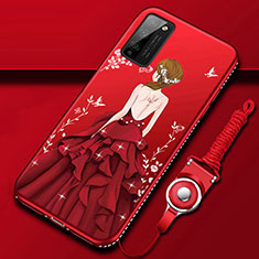 Handyhülle Silikon Hülle Gummi Schutzhülle Flexible Motiv Kleid Mädchen für Huawei Honor 30 Lite 5G Rot