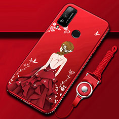 Handyhülle Silikon Hülle Gummi Schutzhülle Flexible Motiv Kleid Mädchen für Huawei Honor Play4T Rot
