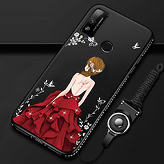 Handyhülle Silikon Hülle Gummi Schutzhülle Flexible Motiv Kleid Mädchen für Huawei Honor Play4T Rot und Schwarz