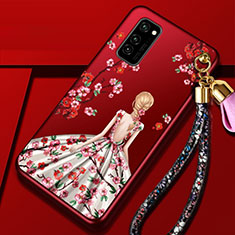 Handyhülle Silikon Hülle Gummi Schutzhülle Flexible Motiv Kleid Mädchen für Huawei Honor V30 5G Rot