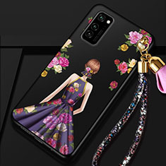 Handyhülle Silikon Hülle Gummi Schutzhülle Flexible Motiv Kleid Mädchen für Huawei Honor View 30 5G Violett und Schwarz
