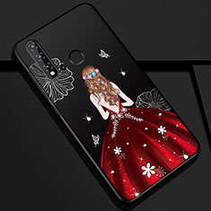 Handyhülle Silikon Hülle Gummi Schutzhülle Flexible Motiv Kleid Mädchen für Huawei Nova 5i Rot und Schwarz