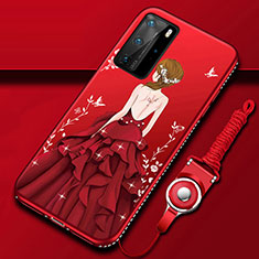 Handyhülle Silikon Hülle Gummi Schutzhülle Flexible Motiv Kleid Mädchen für Huawei P40 Pro Rot