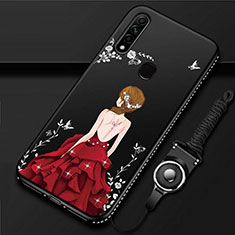 Handyhülle Silikon Hülle Gummi Schutzhülle Flexible Motiv Kleid Mädchen für Oppo A8 Rot und Schwarz