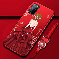 Handyhülle Silikon Hülle Gummi Schutzhülle Flexible Motiv Kleid Mädchen für Oppo A92 Rot