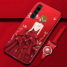 Handyhülle Silikon Hülle Gummi Schutzhülle Flexible Motiv Kleid Mädchen für Realme X50 Pro 5G Rot