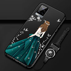 Handyhülle Silikon Hülle Gummi Schutzhülle Flexible Motiv Kleid Mädchen für Vivo V20 Pro 5G Schwarz