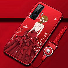 Handyhülle Silikon Hülle Gummi Schutzhülle Flexible Motiv Kleid Mädchen für Vivo X50 5G Rot