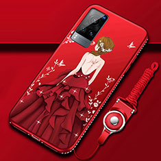 Handyhülle Silikon Hülle Gummi Schutzhülle Flexible Motiv Kleid Mädchen für Vivo X60 5G Rot