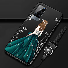 Handyhülle Silikon Hülle Gummi Schutzhülle Flexible Motiv Kleid Mädchen für Vivo X60 5G Schwarz