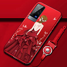 Handyhülle Silikon Hülle Gummi Schutzhülle Flexible Motiv Kleid Mädchen für Vivo X60 Pro 5G Rot
