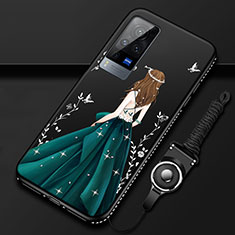 Handyhülle Silikon Hülle Gummi Schutzhülle Flexible Motiv Kleid Mädchen für Vivo X60 Pro 5G Schwarz