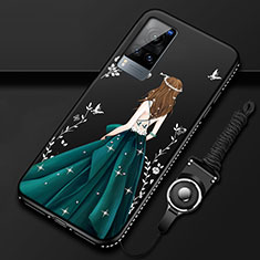 Handyhülle Silikon Hülle Gummi Schutzhülle Flexible Motiv Kleid Mädchen für Vivo X60T 5G Schwarz