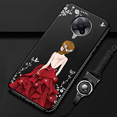 Handyhülle Silikon Hülle Gummi Schutzhülle Flexible Motiv Kleid Mädchen für Xiaomi Poco F2 Pro Rot und Schwarz