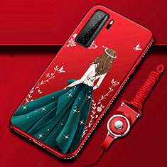 Handyhülle Silikon Hülle Gummi Schutzhülle Flexible Motiv Kleid Mädchen K01 für Huawei Nova 7 SE 5G Plusfarbig