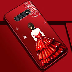 Handyhülle Silikon Hülle Gummi Schutzhülle Flexible Motiv Kleid Mädchen K01 für Samsung Galaxy S10 5G Rot