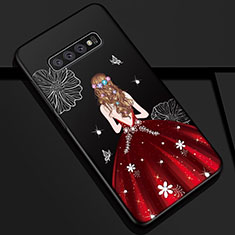 Handyhülle Silikon Hülle Gummi Schutzhülle Flexible Motiv Kleid Mädchen K01 für Samsung Galaxy S10 5G Rot und Schwarz